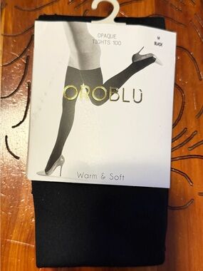 OROBLU Warm and Soft Opaque Black Tights Size M